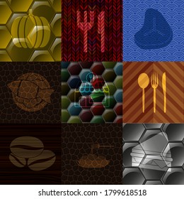 Set of nine restaurant related icons. Exquisite background. Intense illustration. 