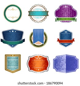 Set of nine retro badges, design elements