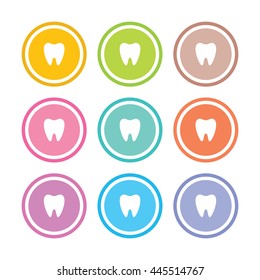 Set of nine round icons for dentistry business. Stock vector illustration.