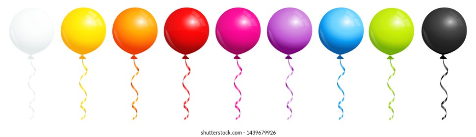 Set Of Nine Round Rainbow Balloons With Black And White