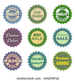 Set of nine sale badges isolated on a white background