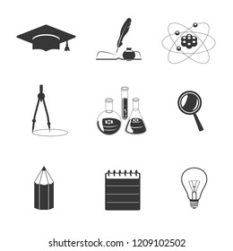 Set of nine science icons. Can be used as web elements. Objects are isolated.