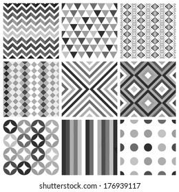 Set of nine seamless geometric pattern
