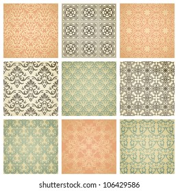 Set of nine seamless pattern in retro style