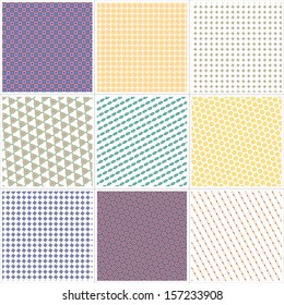 Set of nine seamless pattern in retro style
