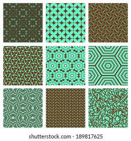 Set of nine seamless pattern in retro style.