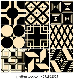 Set of nine seamless pattern in retro style