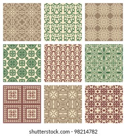 Set of nine seamless pattern in retro style