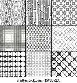 Set of nine seamless pattern. Vector simple backgrounds.