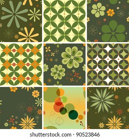 Set of nine seamless patterns in a retro style. You can repeat them endlessly.