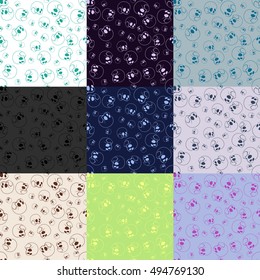 Set of nine seamless skull patterns for Halloween. Nice hand-drawn illustration
