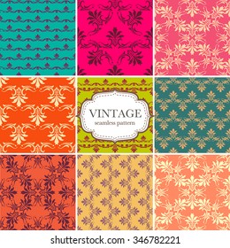 Set of nine seamless vintage pattern. Vector background for textile design. Seamless pattern can be used for wallpaper, pattern fills, web page background,surface textures.
