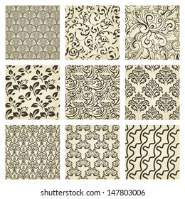 Set  of nine seamless vintage  patterns