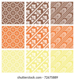 A set of nine seamlessly tiling patterns in trendy colors. All design are seamless and "pattern swatches" included in file, for your convenient use.