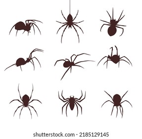 Set of nine silhouettes of spiders