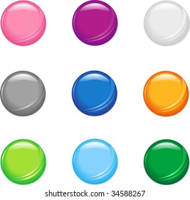 A set of nine simple shiny buttons.