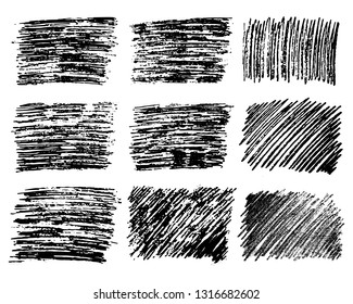 Set of nine Sketch Scribble Smear Rectangles. Hand drawn Pencil Scribble. Vector illustration.