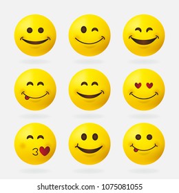 Set of nine smile icons 