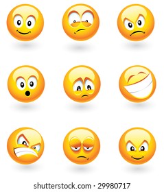 Set of nine smilies with different expressions