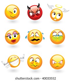 Set of nine smilies with different expressions - visit my portfolio to find more from this series