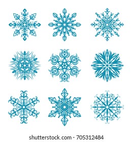 Set of nine snowflakes.