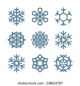 Conjunto de nueve copos de nieve de línea delgada ilustración vectorial de diseño ftat