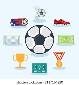 juego de nueve artículos de fútbol