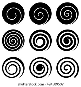 Set of nine spirals, isolated vector elements