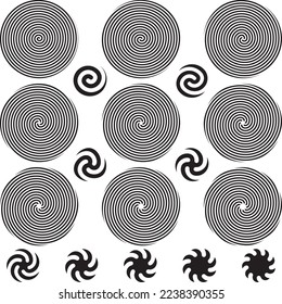 Set of Nine Spirals Pattern Template. Vector Illustration