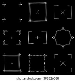 A set of nine square white doodle frames. Vector