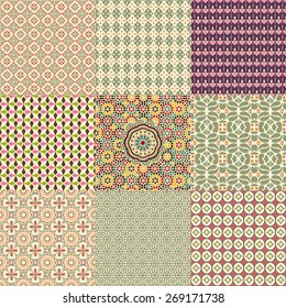 Set of nine stylish seamless floral patterns in different shapes.