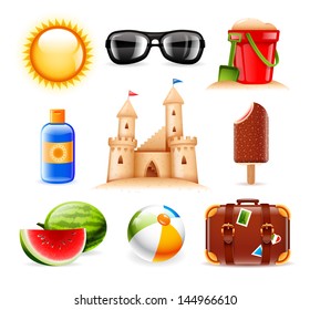 Set of nine summer and beach related vector icons