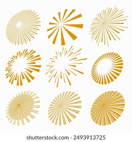 set of nine sun burst rays silhouette design vector