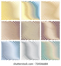 Set of the nine swirling background made of colorful stripes . Vector illustration for swirl design.