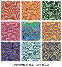 Set of the nine swirling background made of colorful stripes . Vector illustration for swirl design.