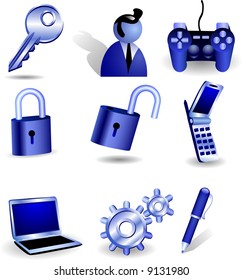 Conjunto de nueve iconos vectoriales tridimensionales.