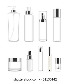 Set of nine transparent cosmetic tubes. Vector