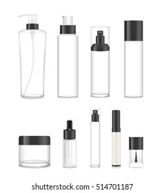 Set of nine transparent cosmetic tubes. Vector