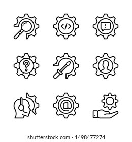 set of nine trouble fix and protect line icon for web, business, commerce, computer network, industry
