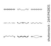 A set of nine unique black and white decorative dividers and borders for design.
