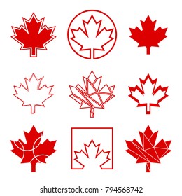 A set of nine unique maple leaf designs. These custom Canadian graphics are available in vector format.