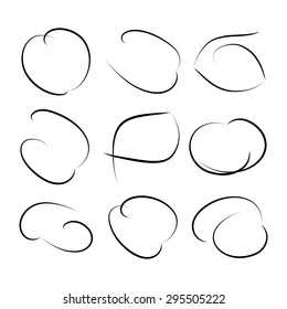 Set of nine unique shapes for different patterns of signatures statements for presentation marks in black on a white background
