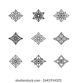A set of nine unique star and flower geometric designs.