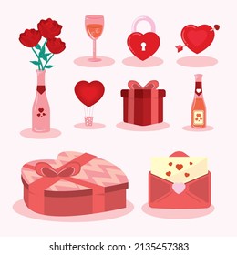 set of nine valentine day items