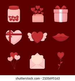 conjunto de nueve elementos de día de San Valentín