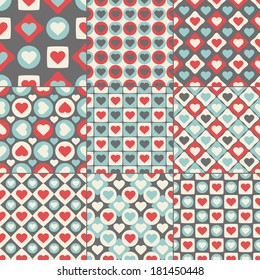 set of nine valentine`s day seamless pattern