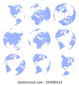 Set of nine Vector abstract globe isolated on white background illustration