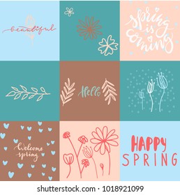 set of nine vector cards . spring theme