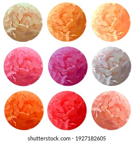 Set of nine vector circle colorful floral blossom backgrounds