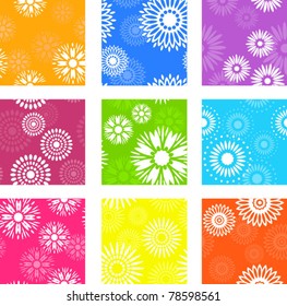 set of nine vector colorful seamless backgrounds with floral elements